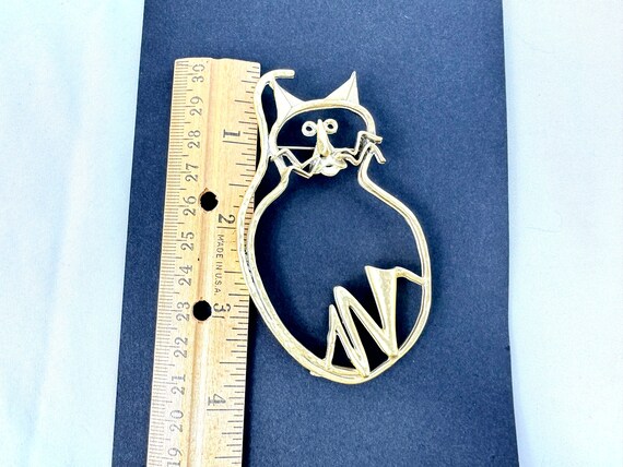 Huge Golden Whimsical Cat Brooch, Handmade Art Je… - image 7