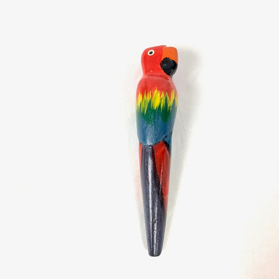 Carved Wood Scarlet Macaw Parrot Bird Brooch - image 1