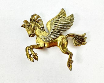 Antique Pegasus Flying Horse Brass Brooch