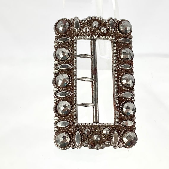 Antique Cut Steel Riveted Belt Buckle 4 3/8” Antique Vintage Victorian Oval Riveted Cut Steel Trim  main image 2