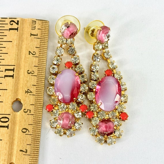Regency Pink Givre Glass Rhinestone Pierced Earri… - image 2