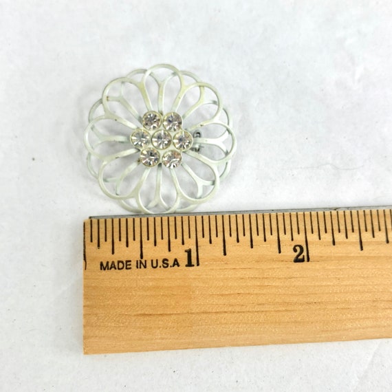 Flower Power Mid Century Enamel Rhinestone Brooch - image 6