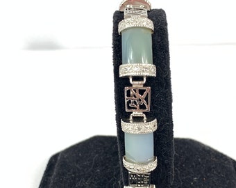 Chinese Sterling Agate Diamond Bracelet