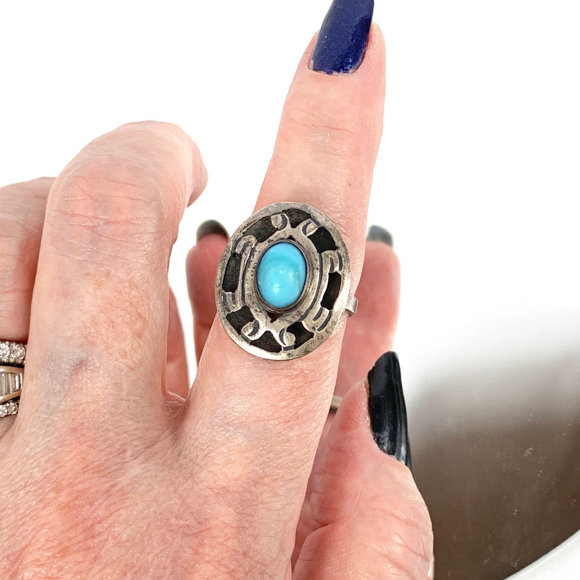 Mexican Silver Shadow Box Ring by Fred Davis - Etsy