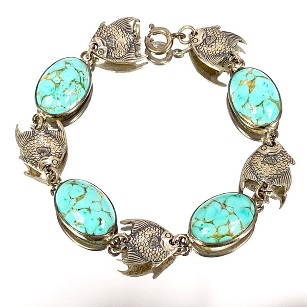 Czech Hubbell Glass and 925 Sterling Angelfish Bracelet