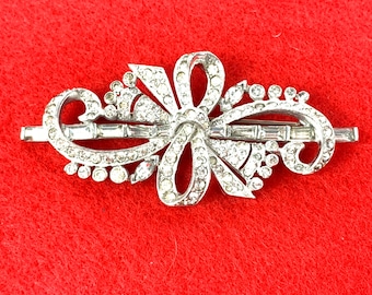 Mazer Rhinestone Pot Metal Bow Brooch, Hollywood Glamour, Rare Beauty Vintage