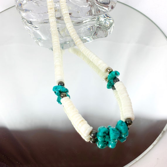 Turquoise Nugget and Clamshell Heishi Necklace, R… - image 1