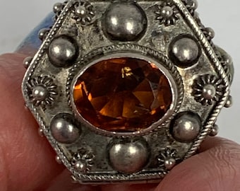 Antique Jeweled 800 Silver Etruscan Revival Citrine Charm for Bracelet
