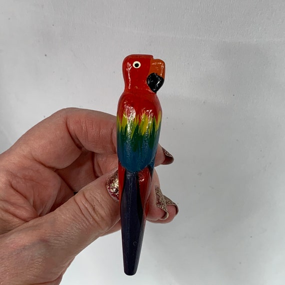 Carved Wood Scarlet Macaw Parrot Bird Brooch - image 6