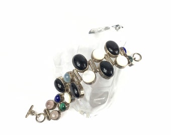 Modern Art Cabochon Gemstone Bracelet SilverJewelry Vintage Rare Beauty