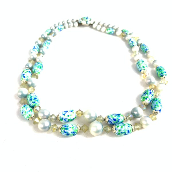 Mid-Century Crumb Bead, 2 Strand, Imitation Pearls Necklace, Rare Beauty Vintage
