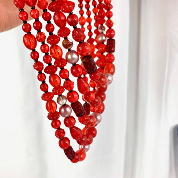 High End Red Glass Bead Five Strand Necklace, Jap… - image 5