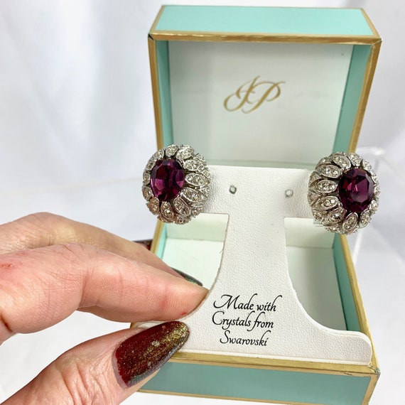 Large Purple Rhinestone Glam Clip On Earrings, 19… - image 2
