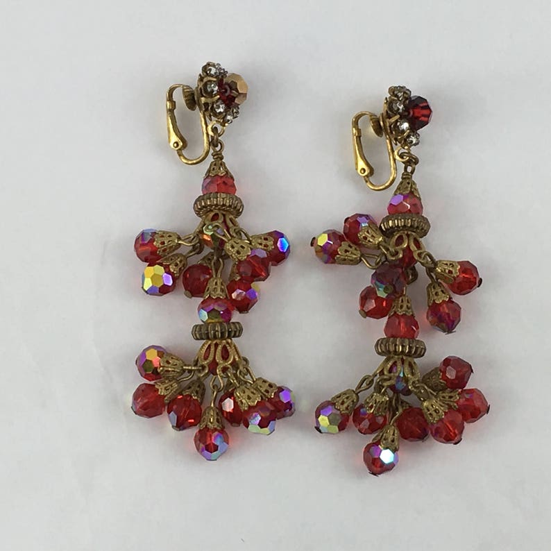Red and Gold Chandelier Earrings