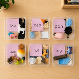 Serie Rosa Montessori / 36 objetos fonéticos cortos con tarjetas