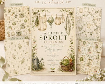 Little Sprout Babyparty Bundle, bearbeitbare Garten Babypartyspiele & Schilder, Vintage botanische Babyparty druckbares Set (digitaler Download)