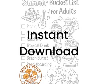 Summer Bucket List Coloring Page for Adults – Printable Checklist (Instant Download)