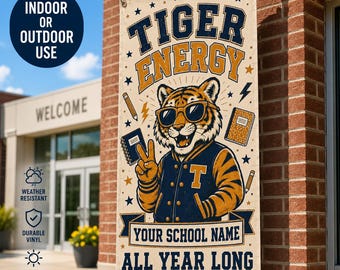 Custom School Mascot Vinyl Banner, Personalized School Spirit Banner, Back to School Decor with School Name & Colors