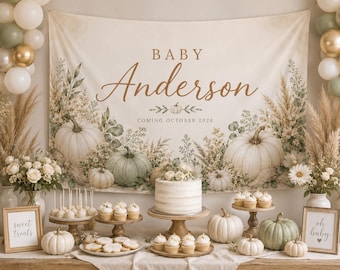 Personalized Pumpkin Baby Shower Backdrop, Neutral Fall Baby Shower Banner, Little Pumpkin, Welcome Baby, Custom Family Name Decor