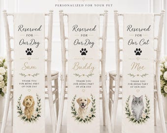 Personalisierter Hund oder Katze Hochzeit Stuhl Dekor, Benutzerdefinierte Haustier Hochzeit Zeichen, Haustier Hochzeit Stuhl Abdeckung