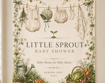 Little Sprout Baby Shower Backdrop, Personalized Garden Baby Shower Banner, Cottagecore Baby Shower Decoration