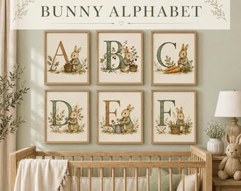 Peter Rabbit inspiriert Alphabet, Wald ABC Wandkunst, Erbstück Baby Dekor (digitaler Download)