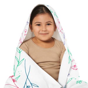 Floral Youth Hooded Towel, Colorful Kids Bath Towel, Personalized Hooded Towel, Cute Towels for Kids, Beach Towel for Kids or Babies
