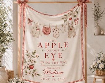 Apple of Our Eye baby shower backdrop, vintage blossom banner, personalized name