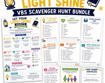 Let Your Light Shine VBS Activities Bundle | Matthew 5:16 Scavenger Hunts (Digital Download)
