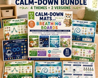 Printable Calm Down Mats for K-5 SEL Breathing Boards for Reusable Calm Corners and Student Self-Regulation