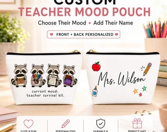 Personalized Teacher Pouch with Custom Saying, Funny Teacher Zipper Bag, Custom Name Teacher Gift