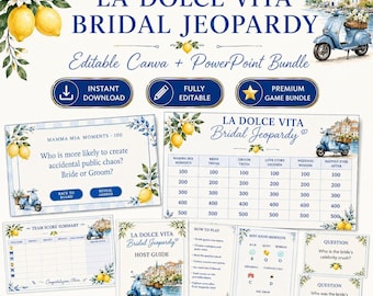 Bridal Shower Jeopardy Game: Italian Lemon Theme - Editable Canva & PowerPoint
