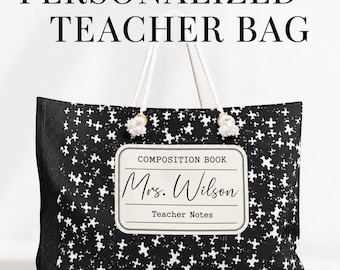 Personalized Teacher Bag, Composition Notebook Tote, Custom Teacher Gift, Large Travel Bag for Educators