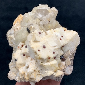 Natural Garnet Crystals on Feldspar Specimen with Quartz & Black Tourmaline – Large 1550 Gram Collector’s Mineral, Garnet Minerals