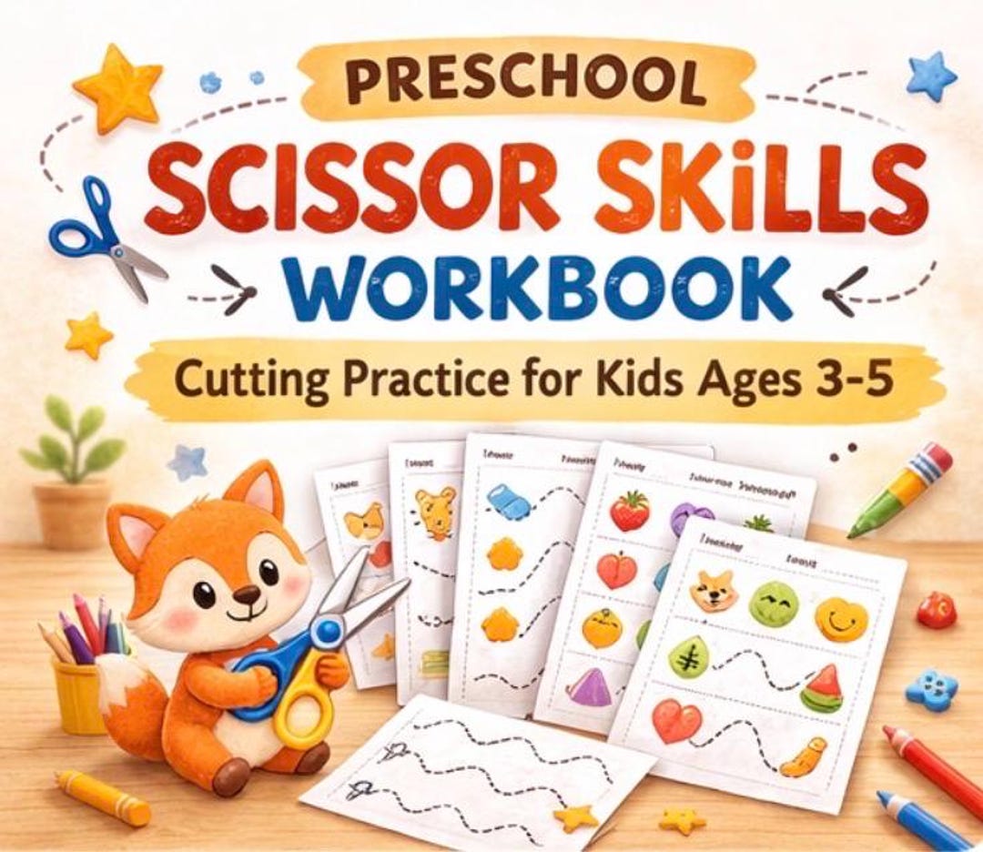 Preschool Scissor Skills Workbook | Cutting Practice for Kids Ages 3-5 ...