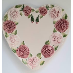 Majolica Vintage Heart Shaped Platter Hand Painted Portugal
