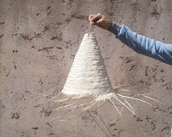 Lámpara colgante de parasol calado de fibra natural, estilo bohemio, de paja.