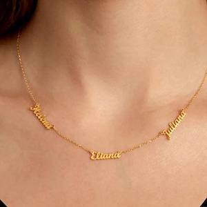 Necklace, Custom Family Name Necklace, Multiple Names Pendant, Personalized Gift for Mom, Birthday Gift, Custom Name, Fine Link Chain, Gift