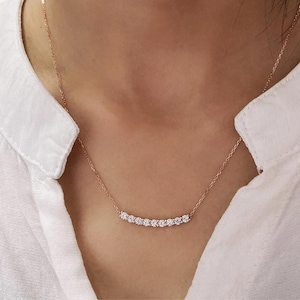Dainty Bar Necklace, Rose Gold Zirconia Necklace, Minimalist Layering Necklace, Sparkly Crystal Necklace, Everyday Jewelry, Gift for Her
