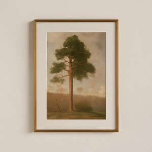 Restored Tree Painting | Neutral Printable Wall Art | Vintage Pine Tree Landscape | Digital Download | 5 Sizes Included