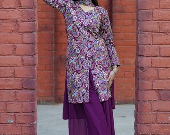 Handmade Tapeta Silk Sharara Set, Mirror Work Embroidery, Indian Wedding Outfit