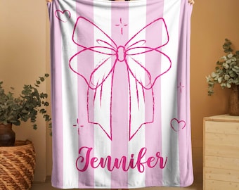 Personalized Pink Bow Baby Blanket: Coquette Nursery Decor