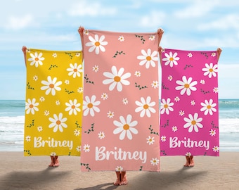 Personalized Daisy Beach Towel: Custom Name, Summer Gift, Easter Basket gift, Kids name beach towel, Bachelorette Towels