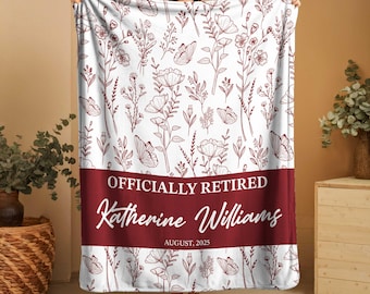 Personalized Retirement Blanket Gift, Custom Retirement Gift For Boss Co Worker, Officially Retired Gift For Her, Teacher Retirement Nurse