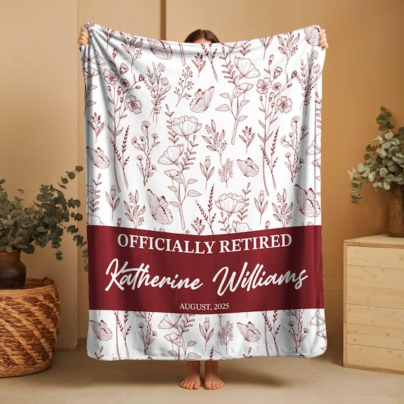 Personalized Retirement Blanket Gift, Custom Retirement Gift For Boss Co Worker, Officially Retired Gift For Her, Teacher Retirement Nurse