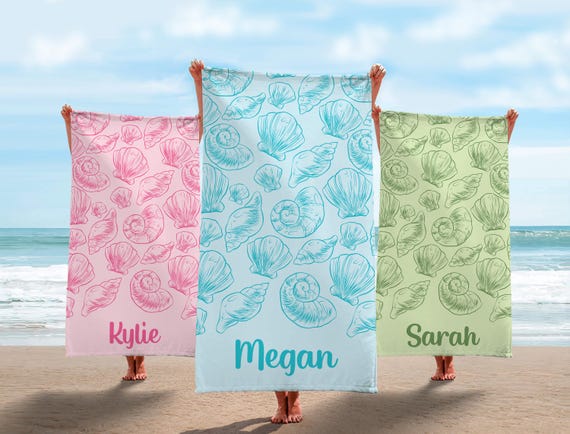 Personalized Seashell Beach Towel: Girls Trip Towel, Custom Summer Gift, Bridesmaids Towel, Bachelorette Towel, Kids Pool Gift, Party Favor