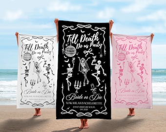 Till Death Do Us Party Bachelorette Towel, Bride or Die Beach Towel, Gothic Bachelorette Party Favor, Skeleton Bridesmaids Towel, Bridal