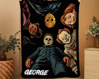 Halloween Horror Movie Throw Blanket: Freddy, Myers, Spooky Decor