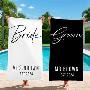 Mr. and Mrs. Beach Towels, Bride Personalized Beach Towel, Couple Pool Towel, Wedding Newlywed Honeymoon Gift, Groom Gift Beach Bachelorette