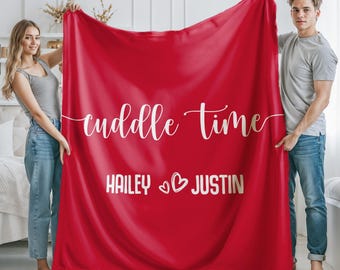 Valentine’s Day Gift for Couples, Personalized Couple Blanket, Cuddle Time Throw Blanket,  Custom Name Blanket, Romantic Anniversary Gift
